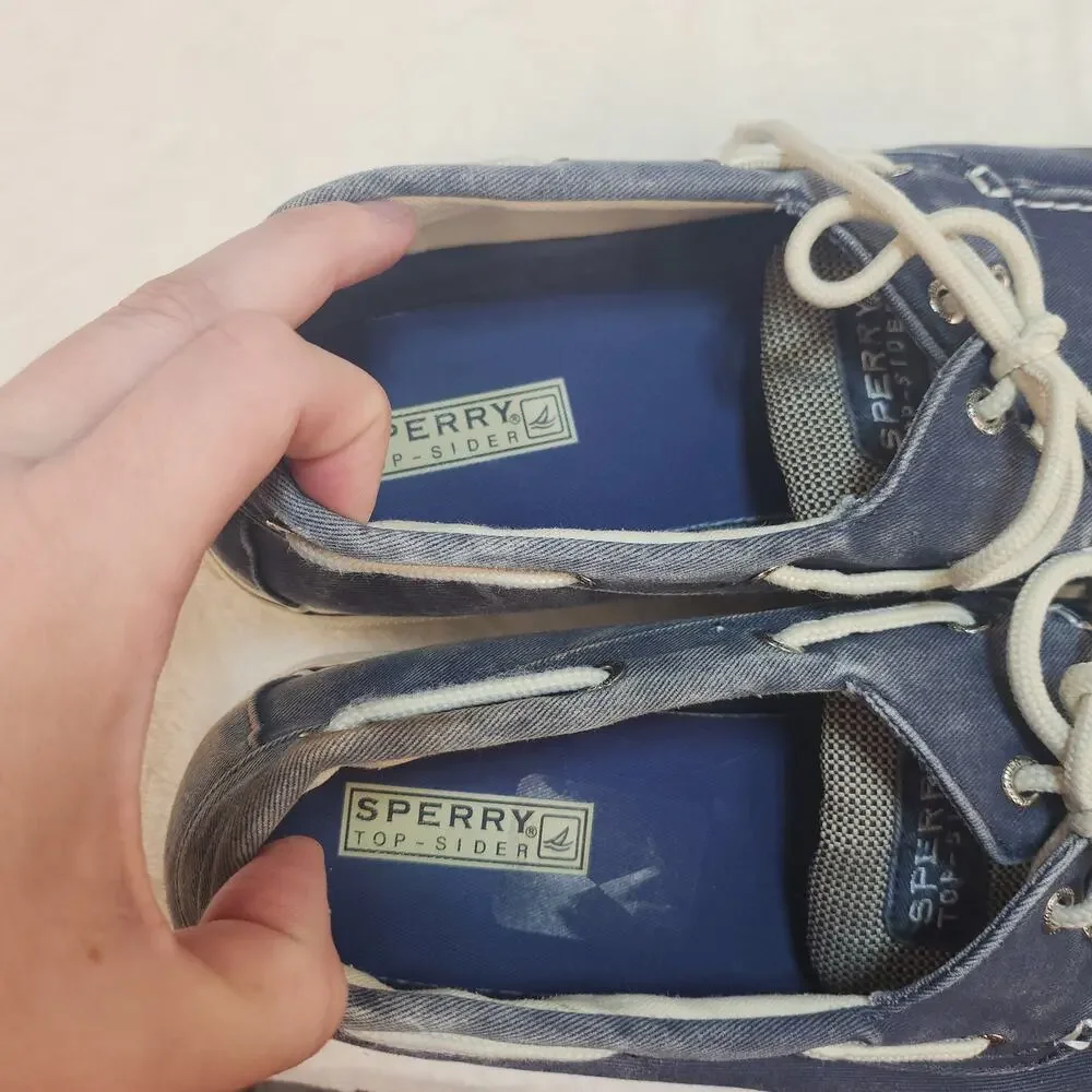 Sperry Top Sider Mens 12 Blue Canvas Boat Shoes Faded Low Tops Fabric Preppy
